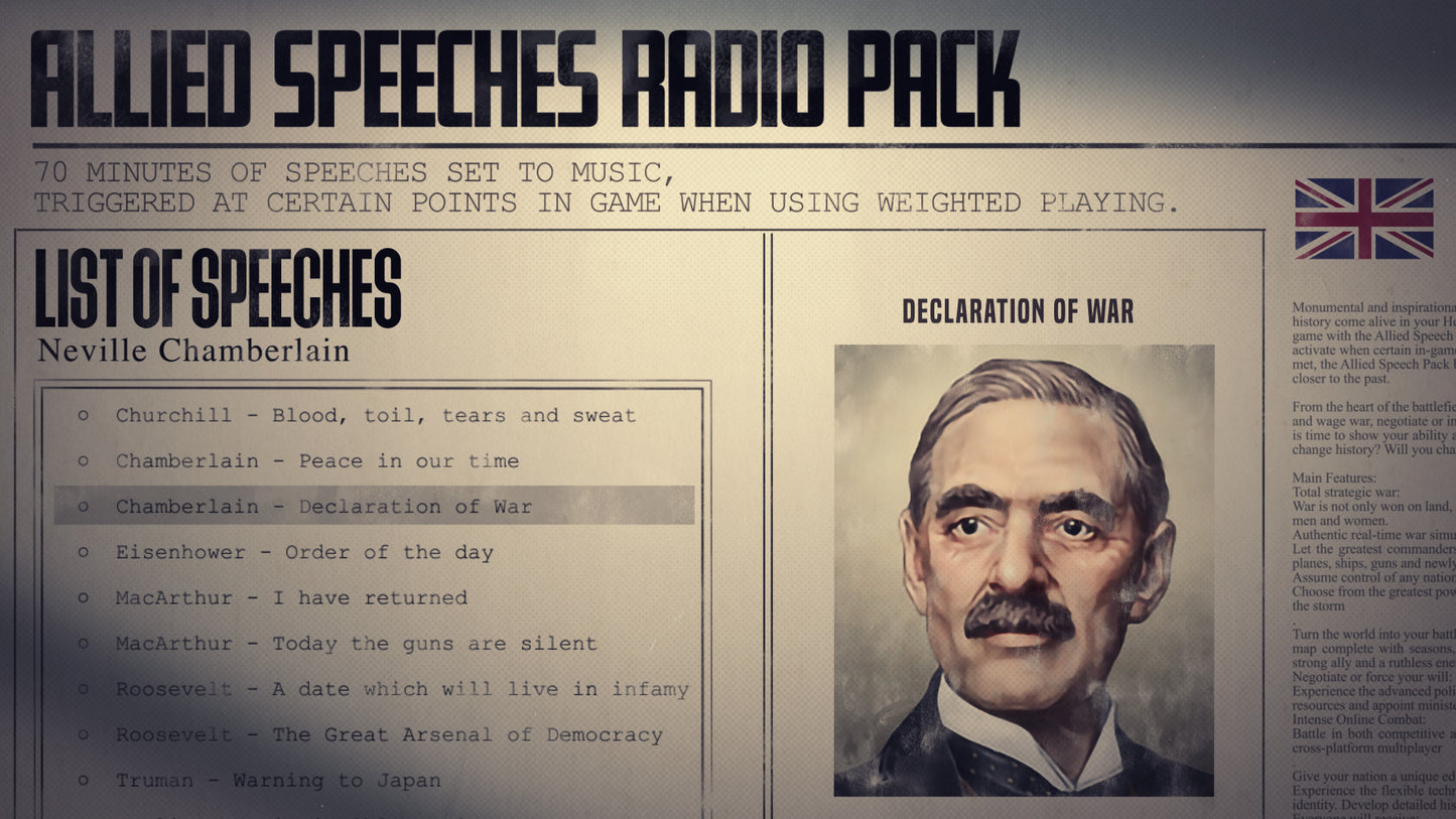 Hearts of Iron IV: Allied Speeches Music Pack (PC) - Steam Key - GLOBAL   - Steam [Email/Instant Delivery]
