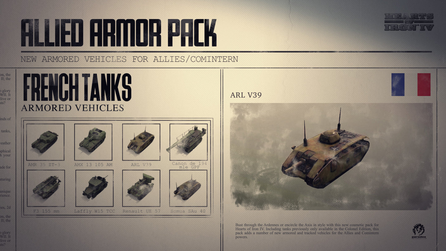 Hearts of Iron IV Allied Armor Pack (PC) - Steam Key - GLOBAL   - Steam [Email/Instant Delivery]