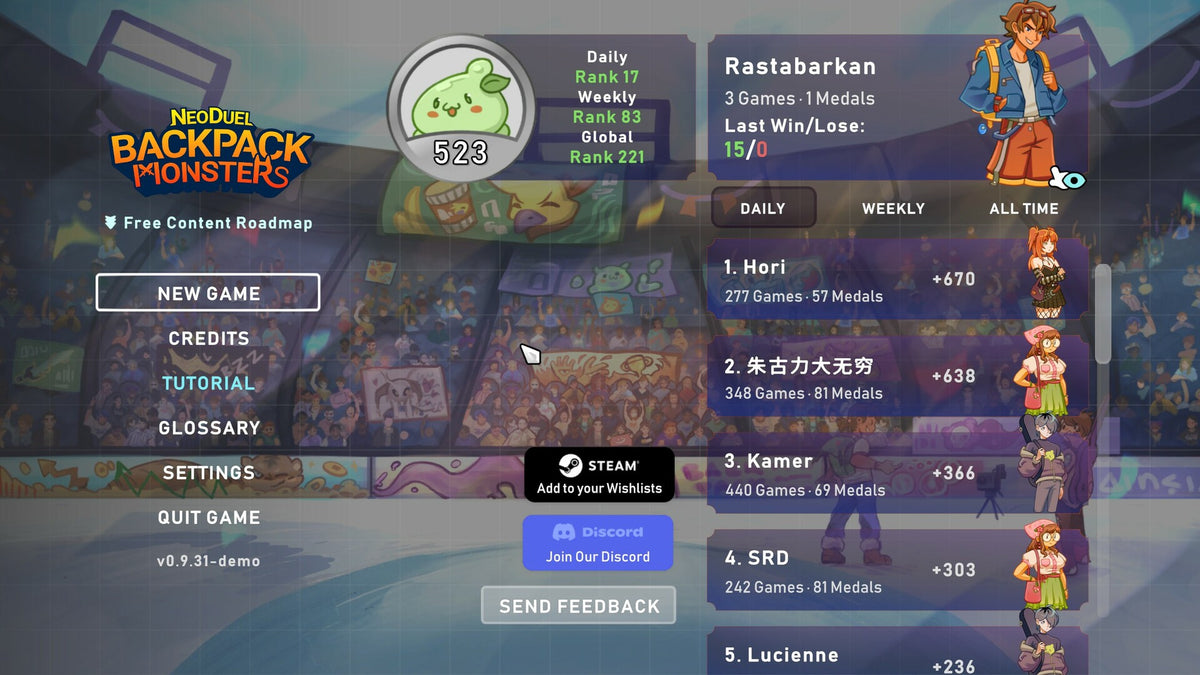 Neoduel Backpack Monsters PC Steam CD Key  REGION FREE Rogue Duck Interactive - [Email/Instant Delivery]